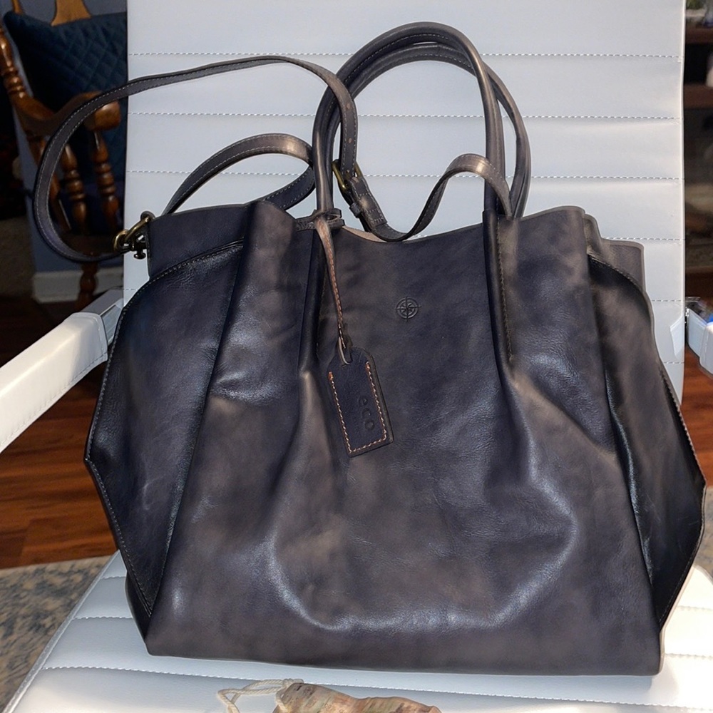 OLD TREND Sprout handcrafted leather vintage LG tote bag + pouch OMBREGRAY NWT
